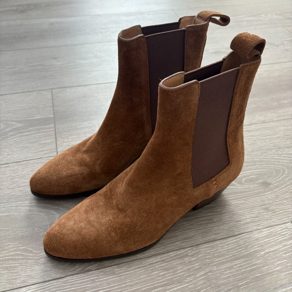 Odissi Womens Brown Ella Tan Suede Almond Toe Cuban Heel Ankle Boots‎ Size 37 EU - Picture 6 of 15